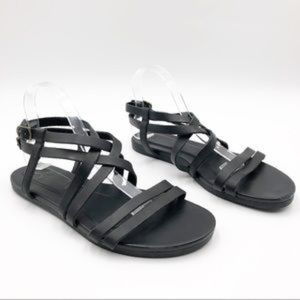 TEVA Black Leather Avalina Flat Strappy Crossover Summer Sandals Shoes Black 7.5